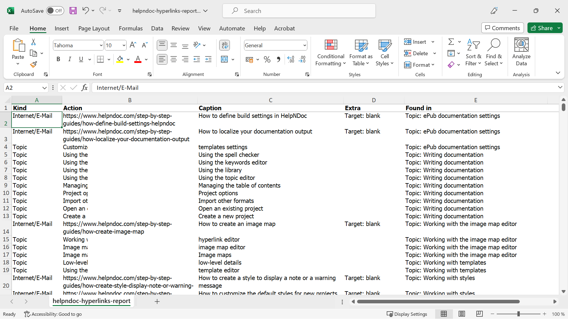 Exportation de rapports Excel avec lien hypertexte