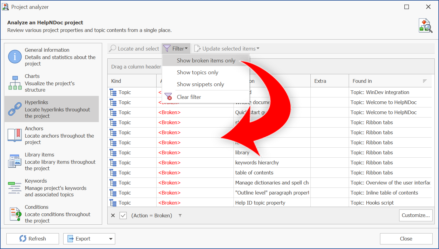 Lokalisieren defekter Hyperlinks