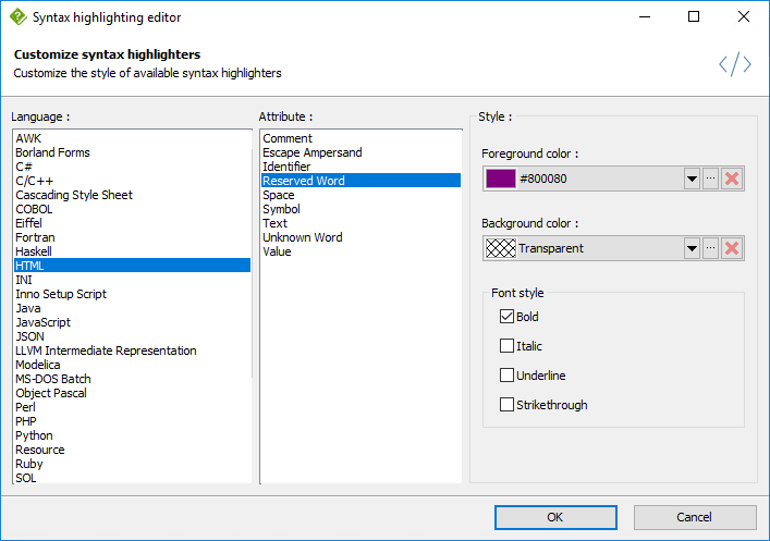 Personnaliser le surligneur de syntaxe