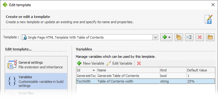 Créer des variables de modèle