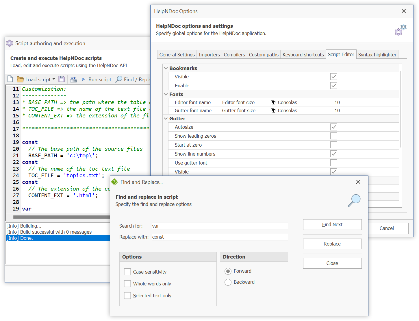 Rechercher et remplacer dans l'éditeur de script, prise en charge des mots à un caractère dans le moteur de recherche HTML et bien davantage dans HelpNDoc 7.7