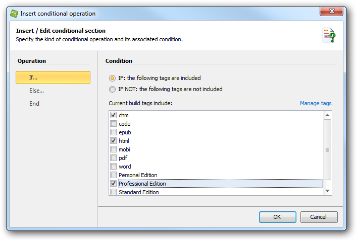 Insert conditional operation dialog