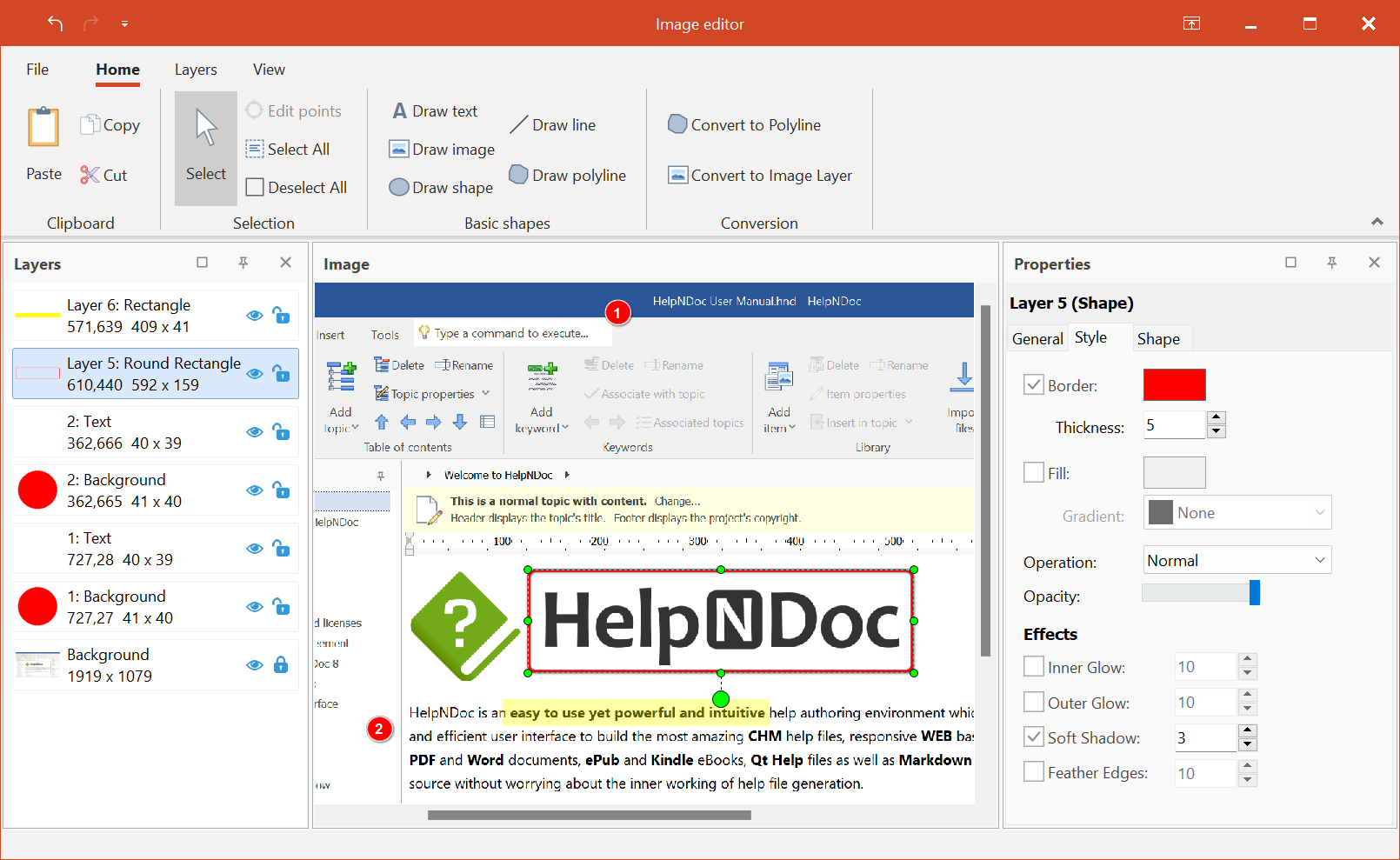 ¡HelpNDoc 8.6 presenta un potente editor de imágenes multicapa no destructivo para mejorar tu flujo de trabajo de documentación!