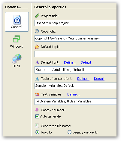 Options générales de HelpNDoc