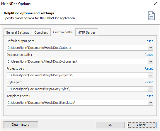 HelpNDoc custom path options