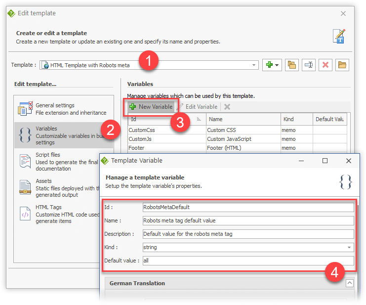 Create new template variable