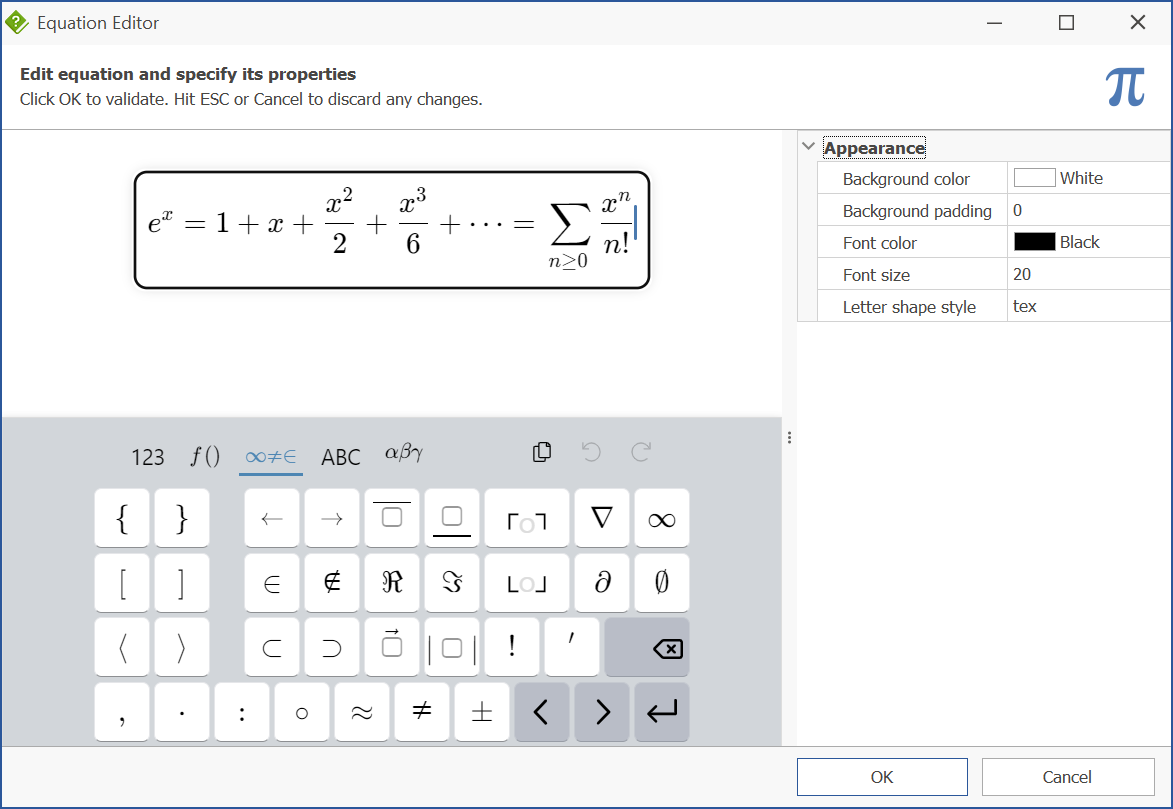 HelpNDoc's equation editor showing taylor series expansion