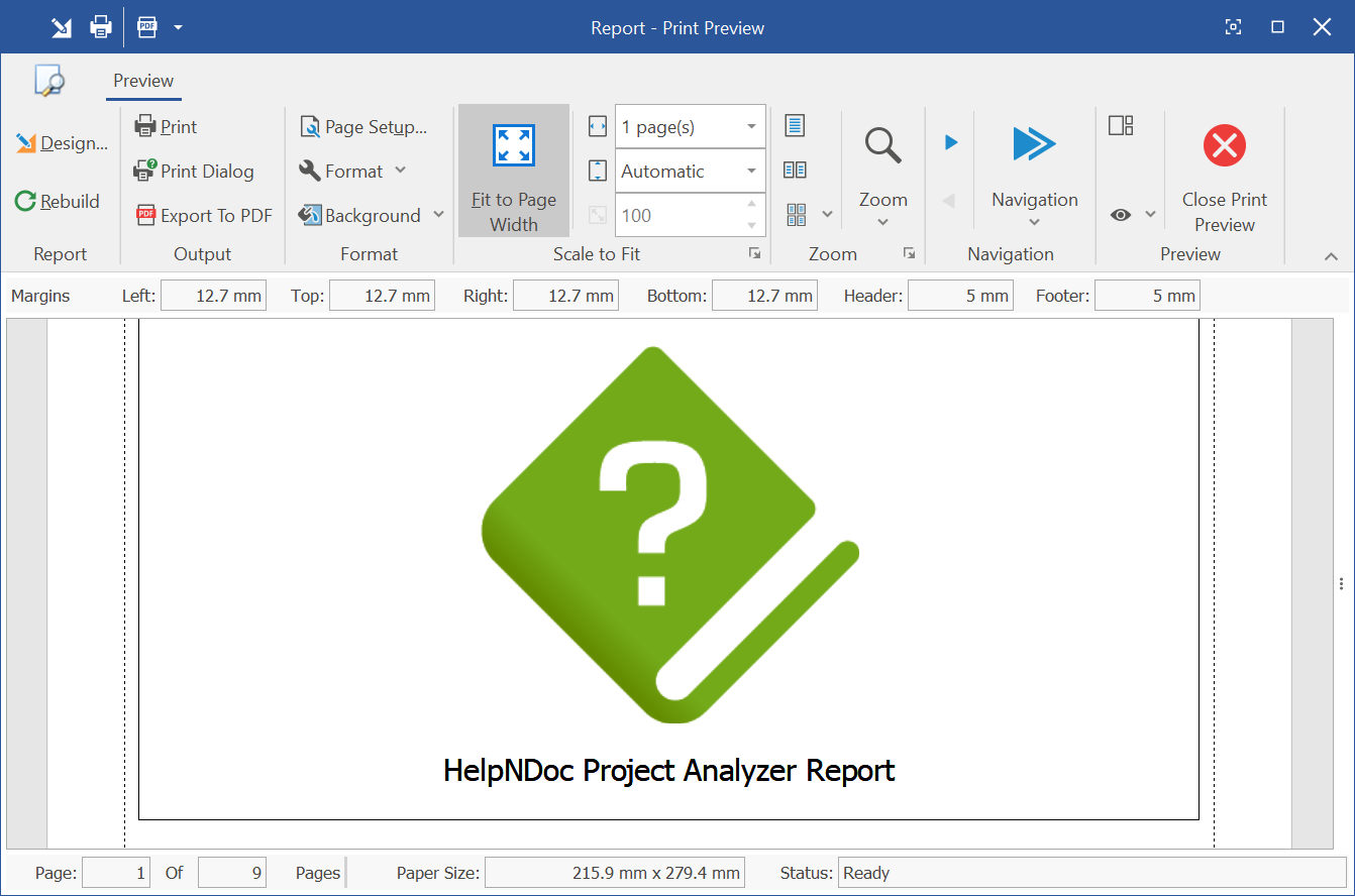 Project analyzer's report designer