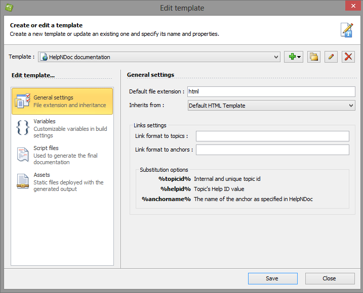 New template editor for HTML based documentation in HelpNDoc 4.7