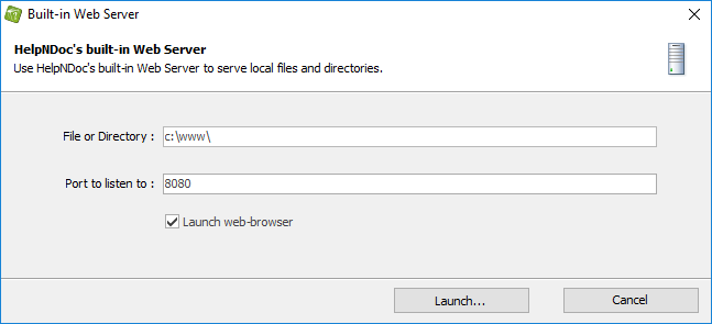 HelpNDoc's built-in HTTP web server