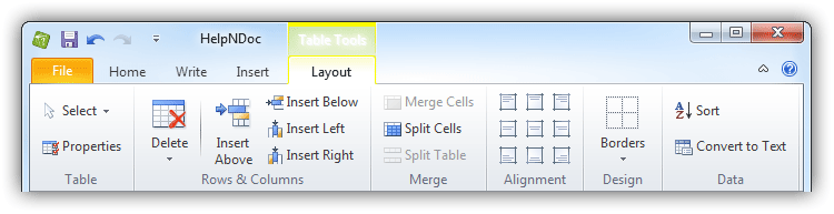 HelpNDoc's table tools