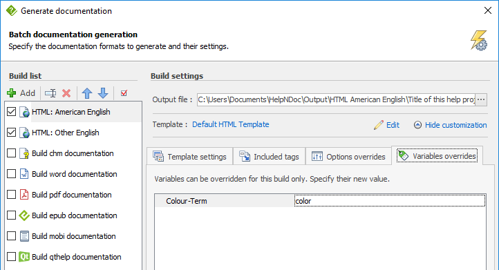 Use variable placeholders to produce documentation for various cultures