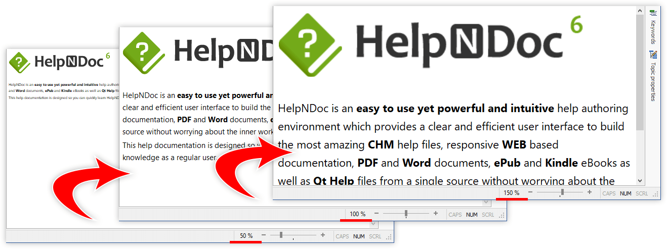 Zoom levels in HelpNDoc's topic editor