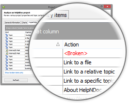 HelpNDoc’s project analyzer: broken hyperlinks report