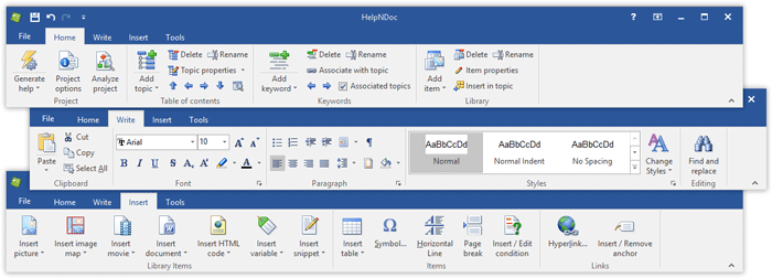 Interfaz de cintas de HelpNDoc