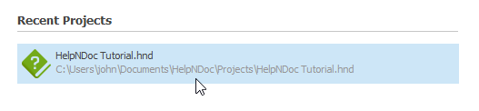 Lancer le projet tutoriel de HelpNDoc depuis l'écran d'accueil