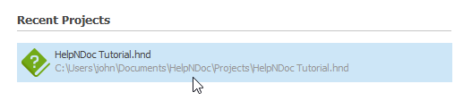 Launch HelpNDoc's tutorial project from the welcome screen