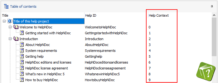 Table des matières étendue de HelpNDoc