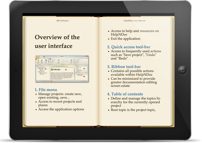 HelpNDoc manual displayed on an Apple iPad