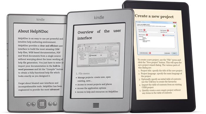 HelpNDoc's feature tour - Create eBooks for the  Kindle