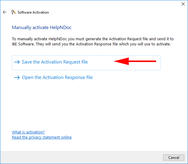 Save activation request file