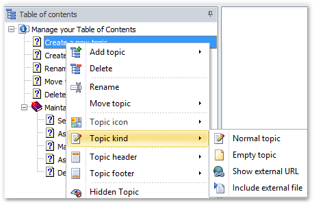 Right-click the topic in your Table of contents