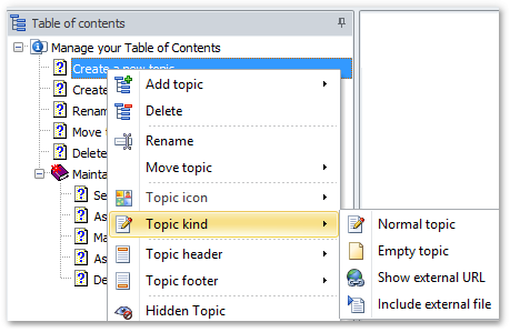 Haz clic derecho en el tema en la tabla de contenido