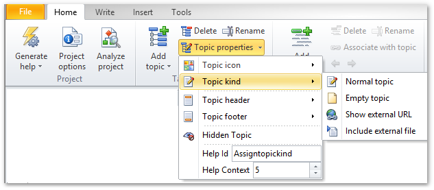 Click Topic properties in the Home ribbon tab