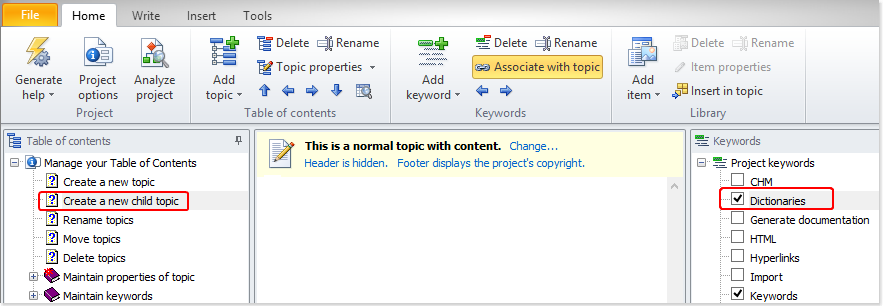 Remove keywords association using the ribbon button