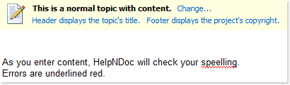 Red underlined spelling error in the topic editor