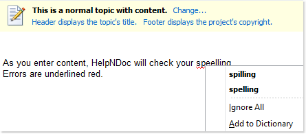 Spell checker popup menu