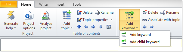 Popup menu in ribbon tab to add a keyword