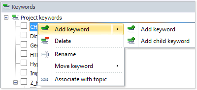 Right click popup menu to add a keyword
