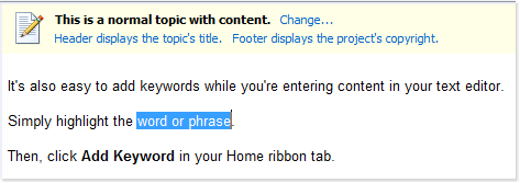 Select content to add to keywords