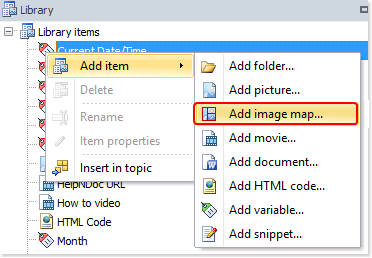 Access the image map editor using the popup menu