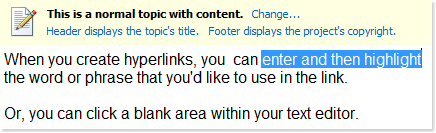 Highlight text to define an hyperlink