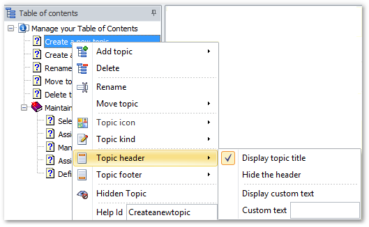 Right-click the topic for which you'd like to update the header