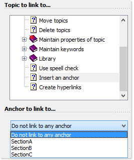 How to define hyperlinks to specific topics