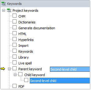Drag and drop a child keyword