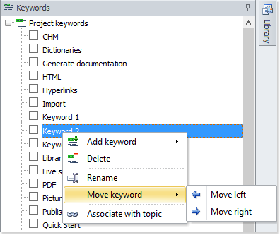 Move a keyword using the popup menu