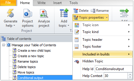 Access the manage build tags window via topic properties