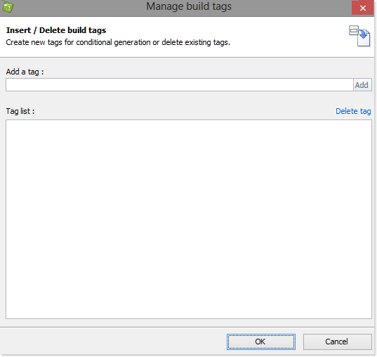The manage build tags window