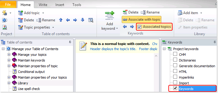 Open the Manage keyword association dialog