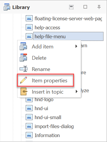 Open the library item's properties dialog
