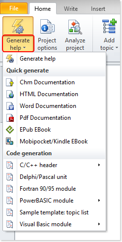 Generate documentation using the quick generate popup menu