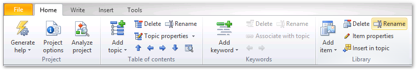 Rename a library item from the ribbon bar