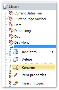 Right click a library item to rename
