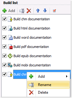 Rename a build from the popup menu