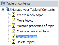 Select the topic in the table of contents and press the F2 keyboard shortcut