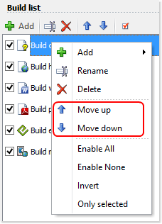 Reorder a build using the popup menu